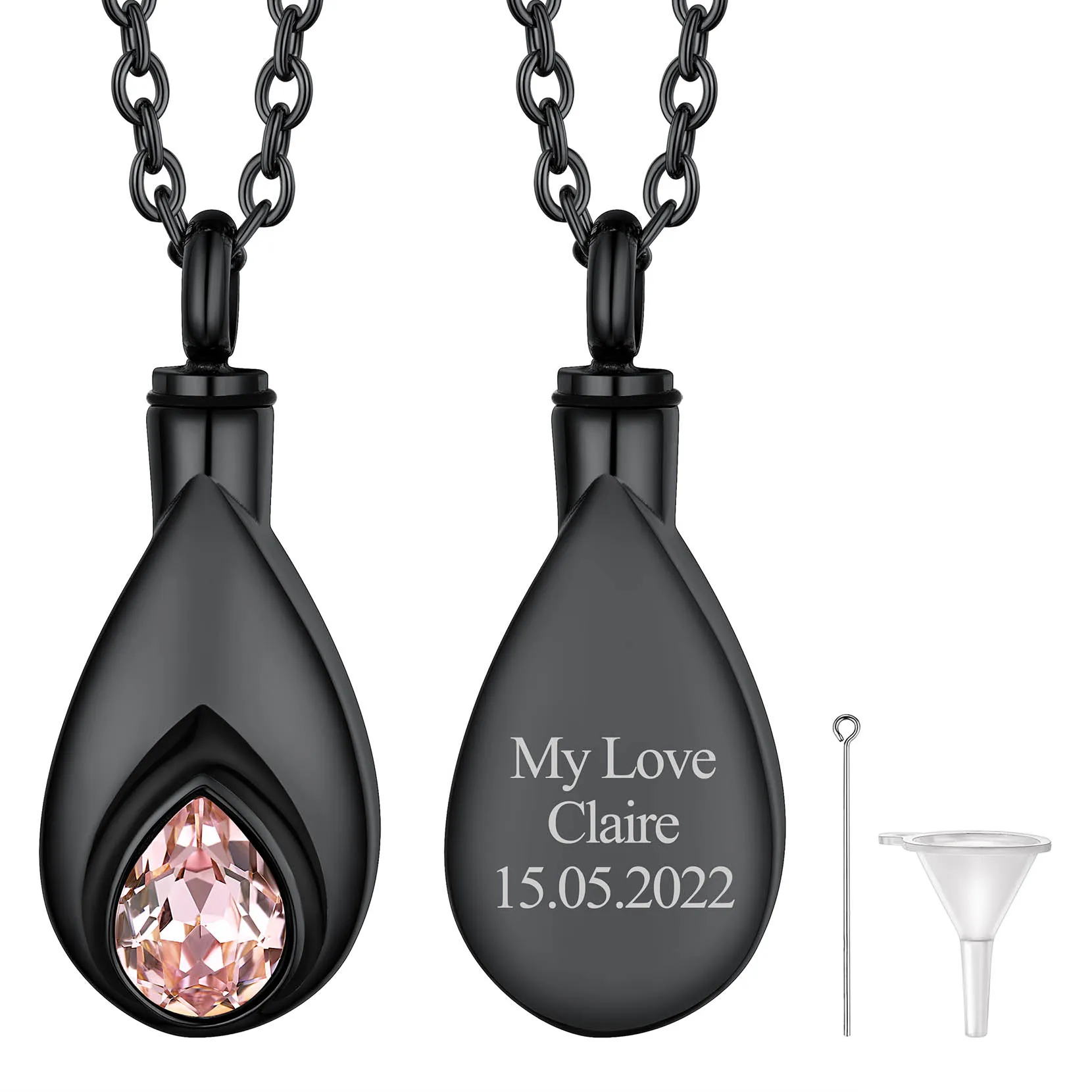 Collier Urne Personnalisé avec Pierre de Naissance Octobre - Tourmaline