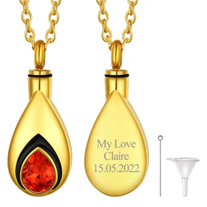 Collier Urne Personnalisé avec Pierre de Naissance pour Cendres Or Juillet - Rubis