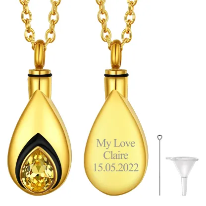 Collier Urne Personnalisé avec Pierre de Naissance pour Cendres Or Novembre - Topaze