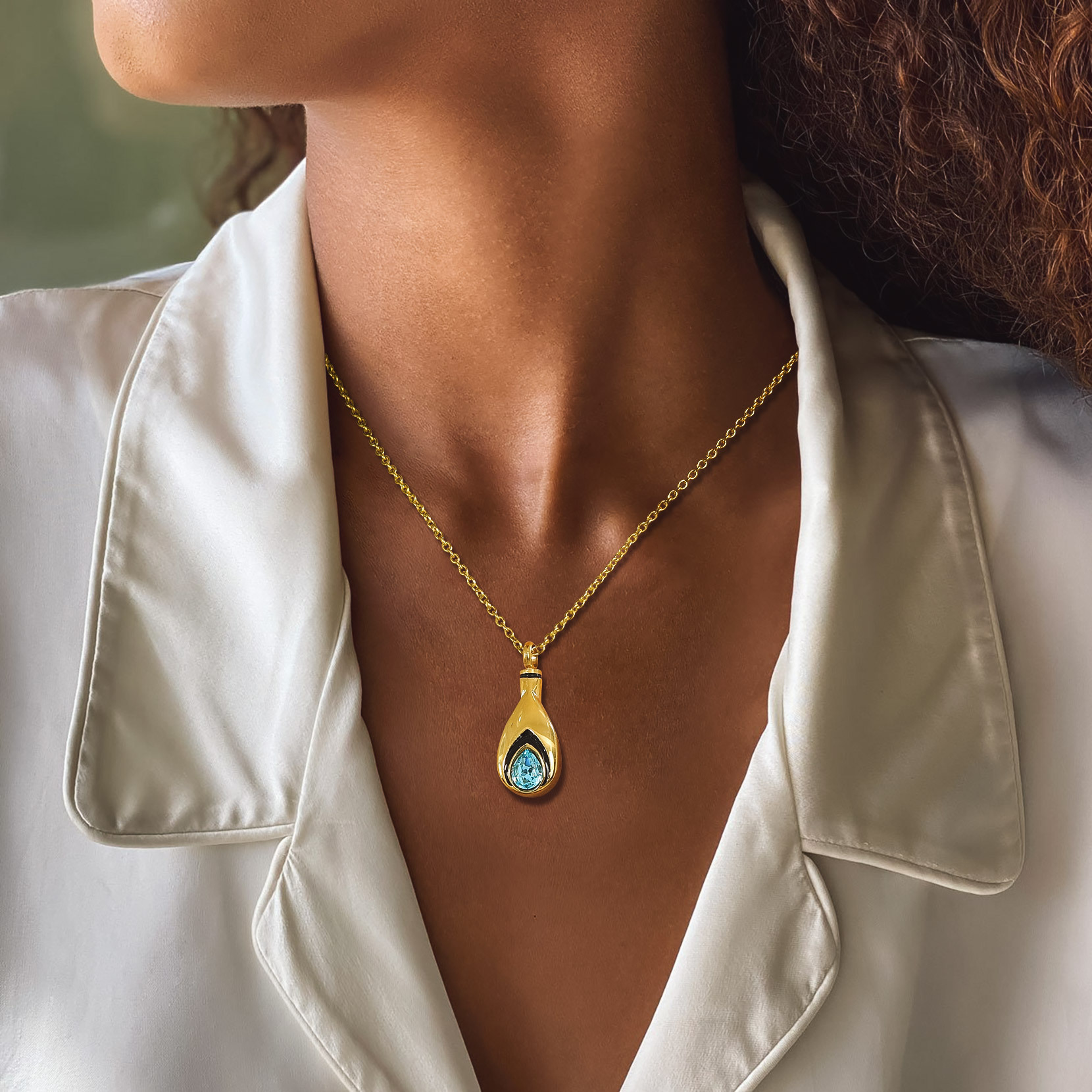 Collier Urne Personnalisé avec Pierre de Naissance et Gravure pour Cendres