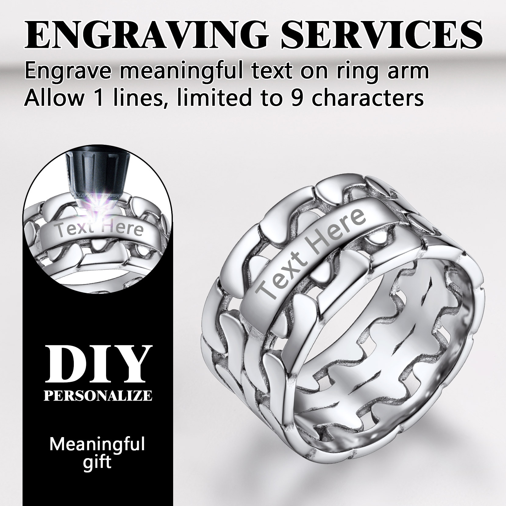 Bague Empilable Personnalisée en Chaîne Cubaine pour Couple Unique