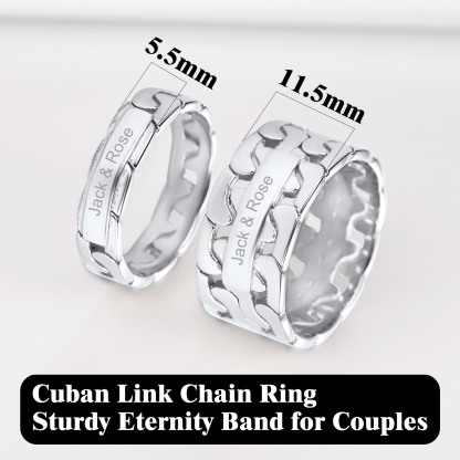 Bague Personnalisée en Chaîne Cubaine pour Couple Argenté