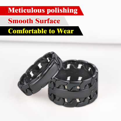 Bague Empilable Personnalisée en Chaîne Cubaine pour Couple Noir