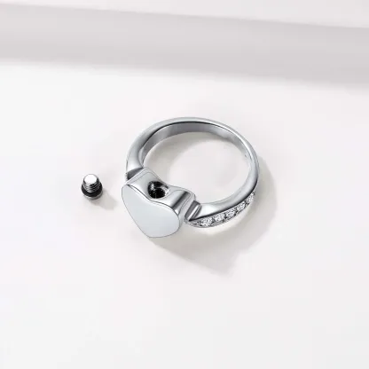 Bague Urne Crémation en Acier Inoxydable Personnalisée Cœur pour Cendres Argenté