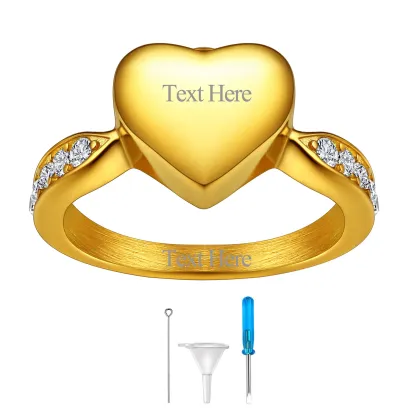 Bague Urne Crémation en Acier Inoxydable Personnalisée Cœur  Or