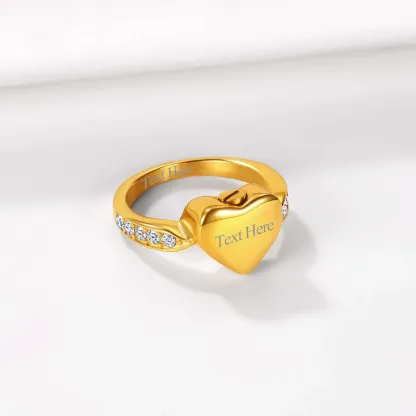 Bague Urne Crémation en Acier Inoxydable Personnalisée Cœur pour Cendres Or