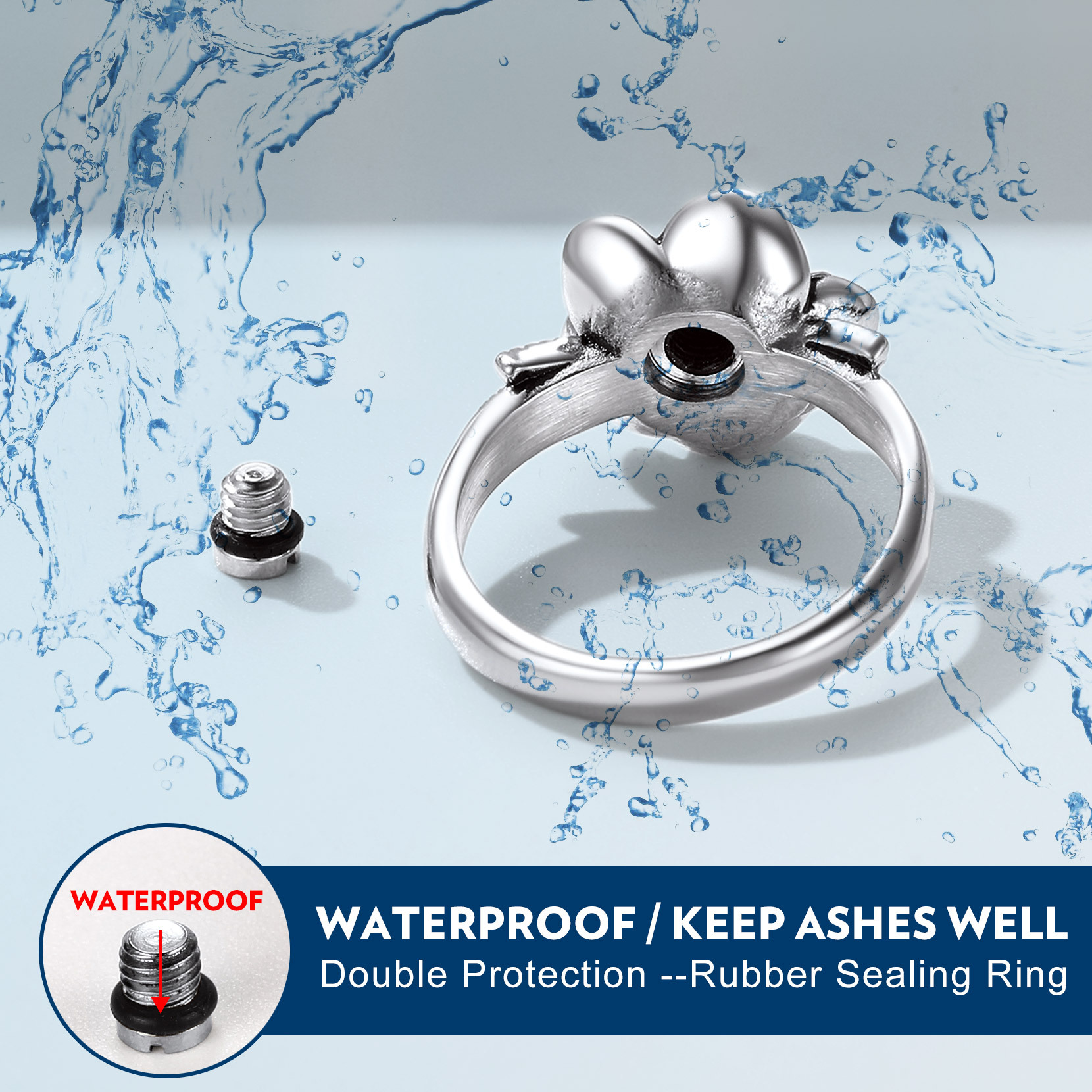 Bague Urne Commémorative Rose avec Pierre de Naissance pour Cendres Détail