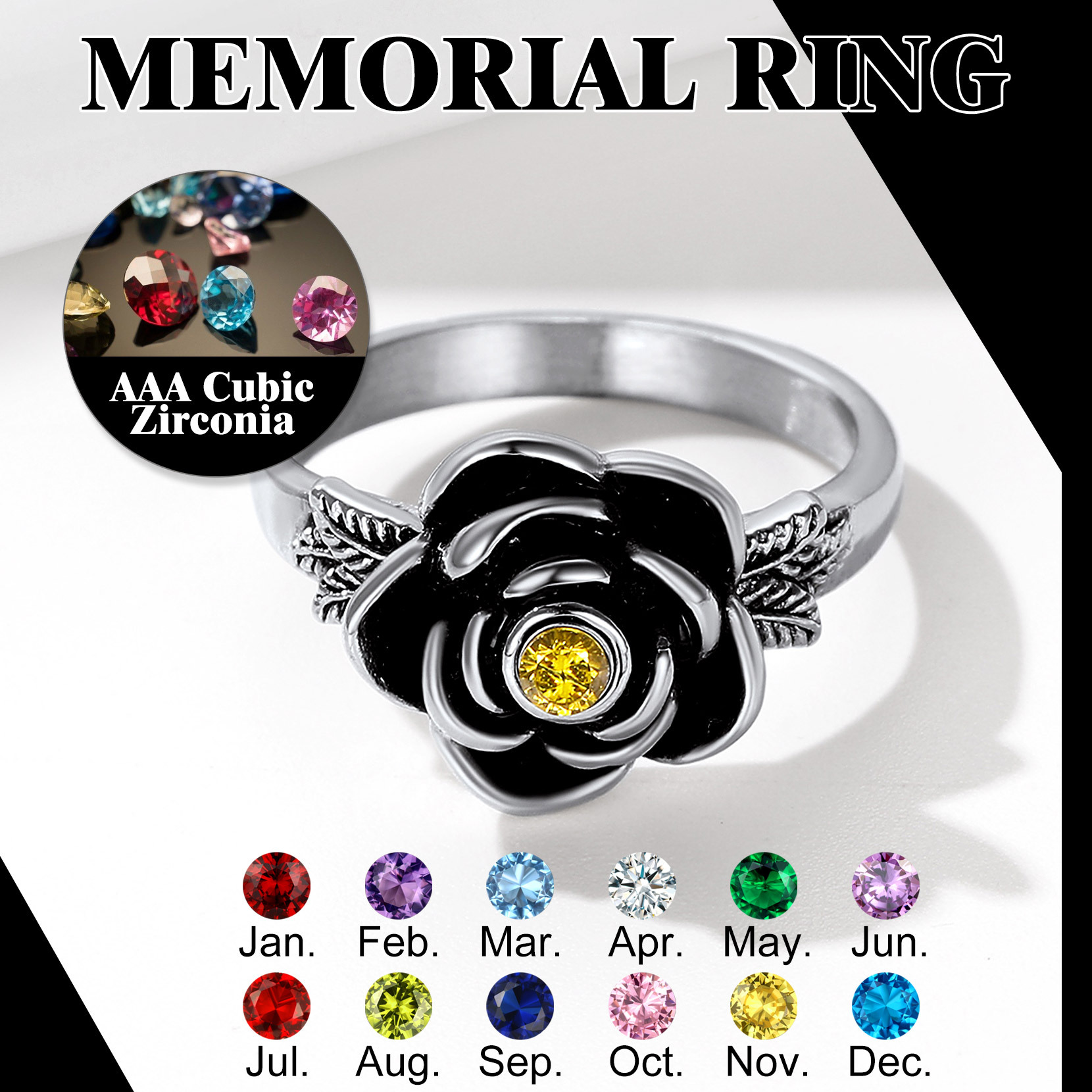 Bague Urne Commémorative Rose avec Pierre de Naissance pour Cendres Collection