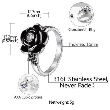 Bague Urne Commémorative Rose avec Pierre de Naissance pour Cendres Taille