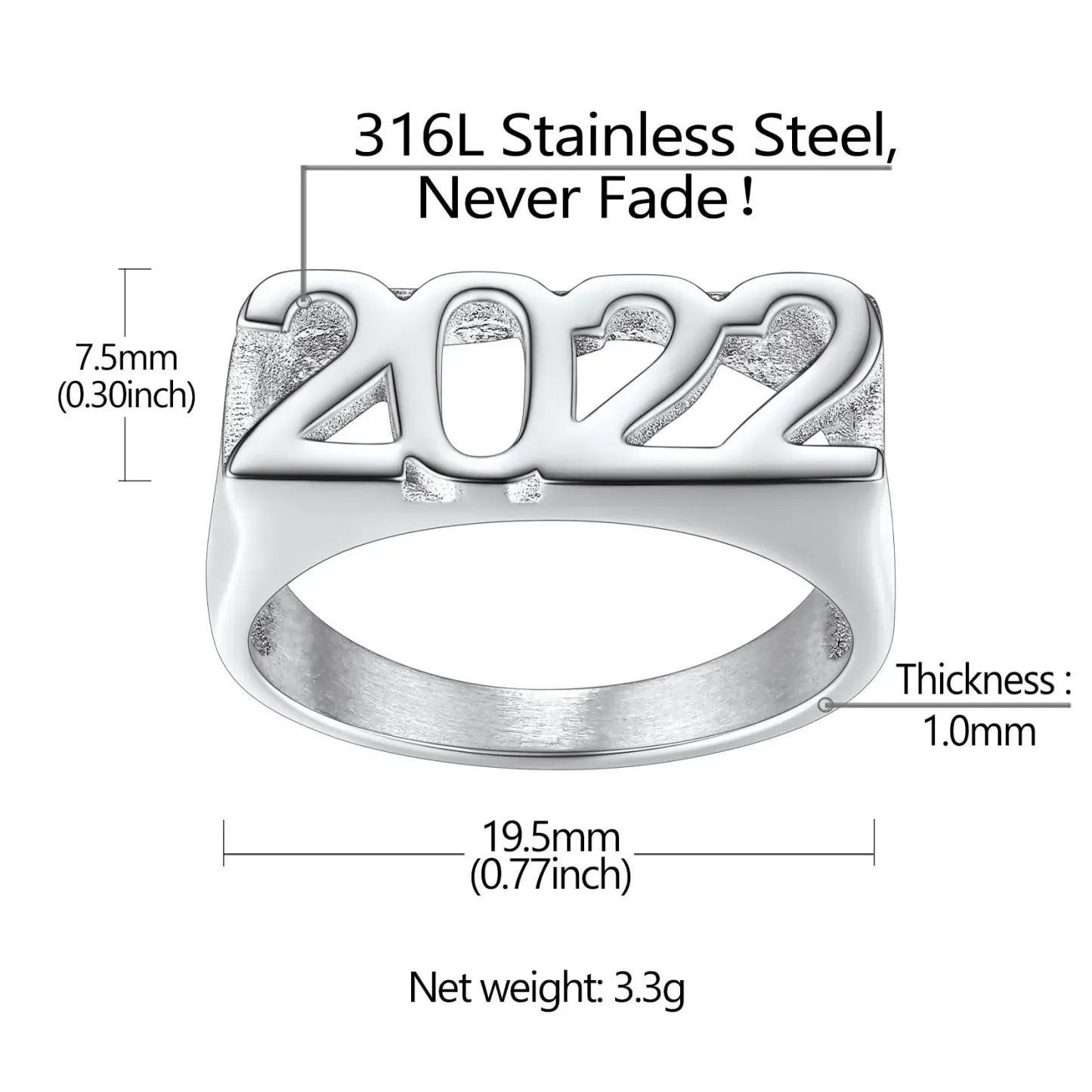 Bague Chevalière Personnalisée Numéro pour Femme Taille