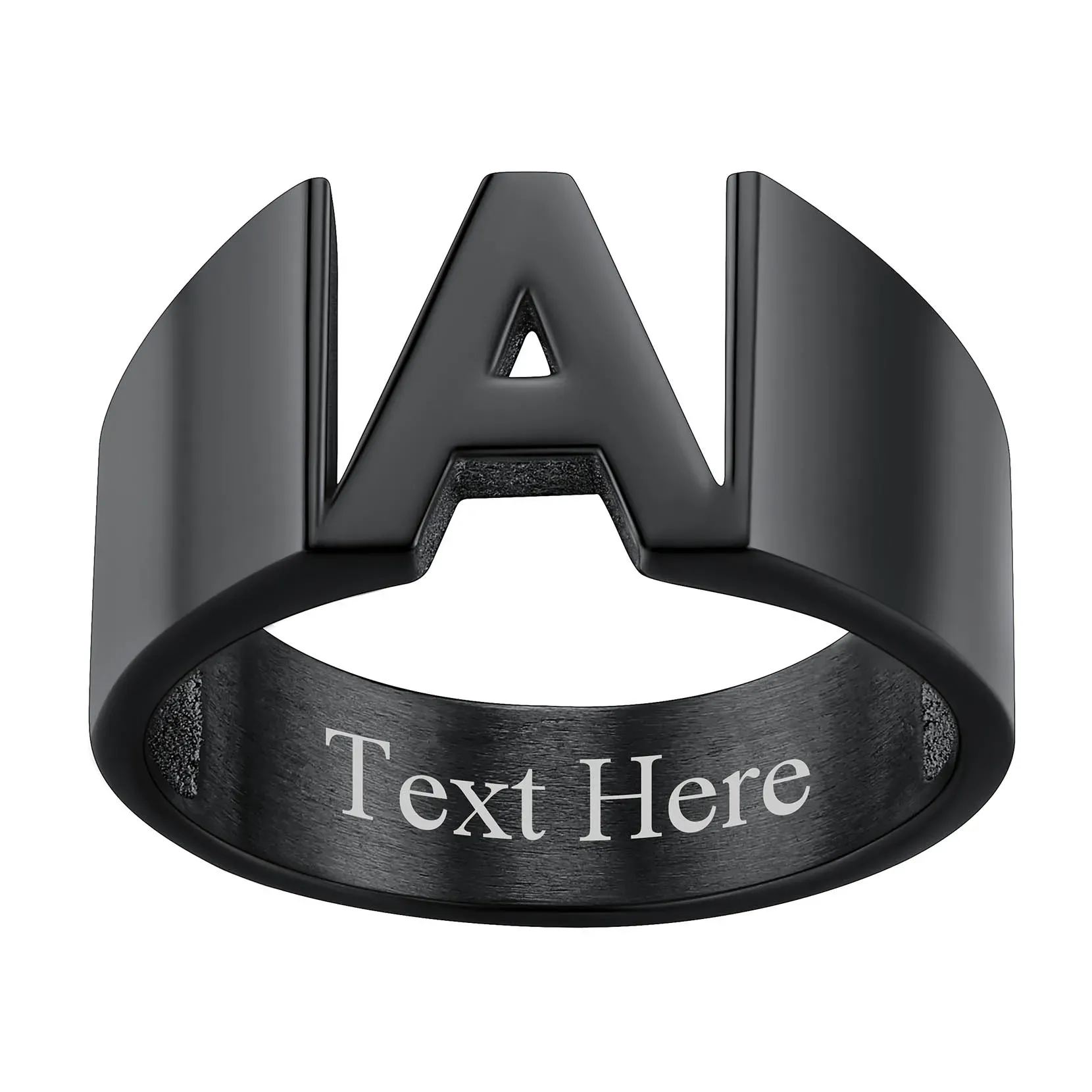 Bague Chevalière Personnalisée avec Nom ou Numéro pour Femme Noir 1 Lettre