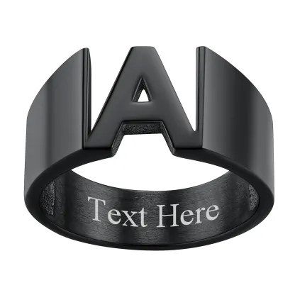 Bague Chevalière Personnalisée avec Nom ou Numéro pour Femme Noir 1 Lettre