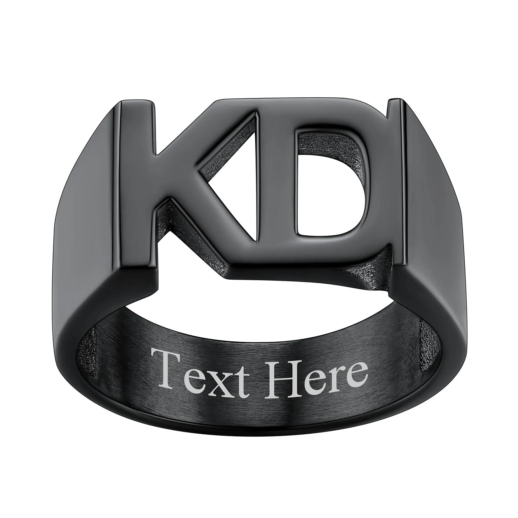 Bague Chevalière Personnalisée avec Nom ou Numéro pour Femme  Noir 2 Lettres