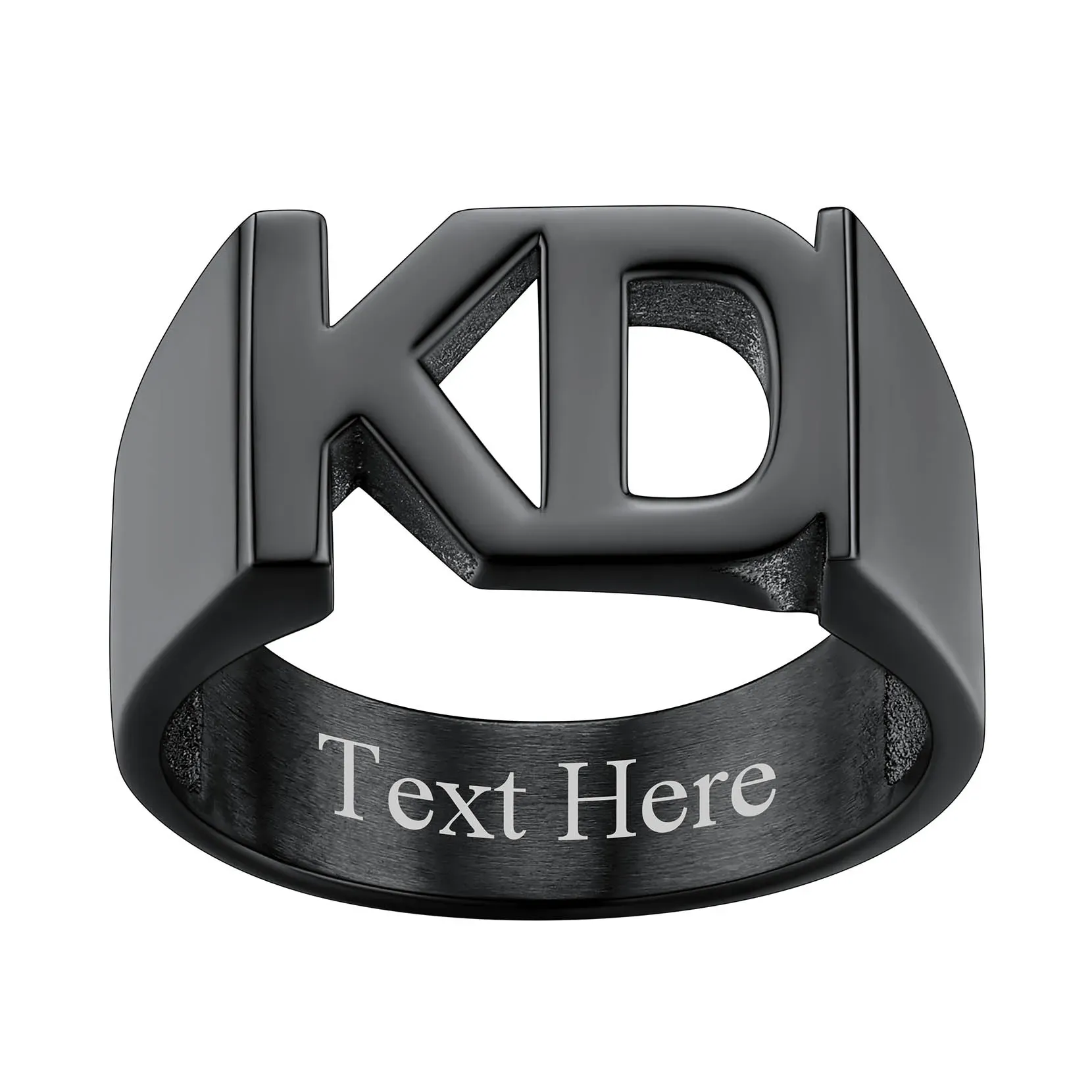 Bague Chevalière Personnalisée avec Nom ou Numéro pour Femme  Noir 2 Lettres