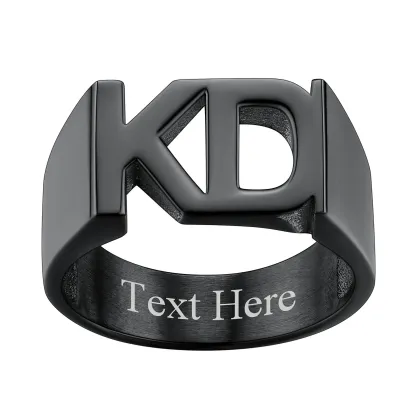 Bague Chevalière Personnalisée avec Nom ou Numéro pour Femme  Noir 2 Lettres