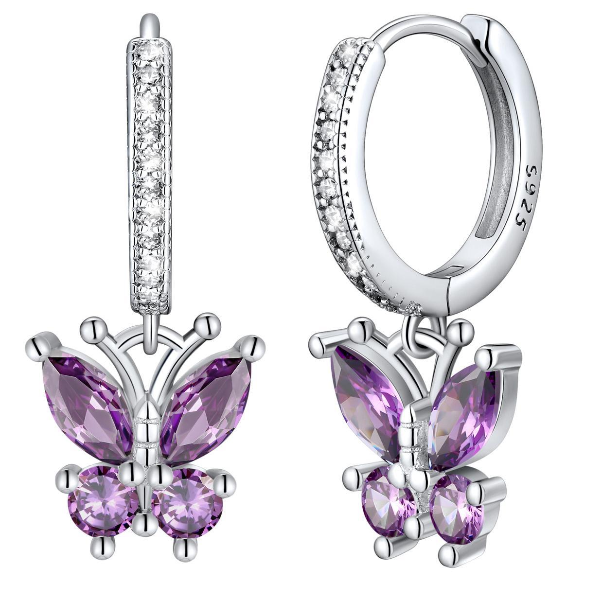 Créoles Papillon en Argent 925 Juin - Alexandrite