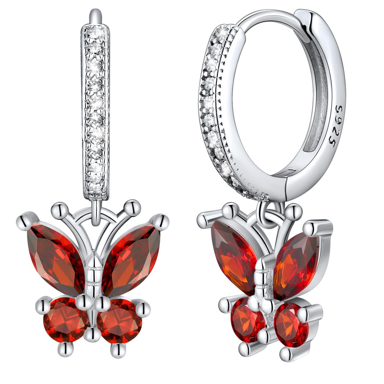 Créoles Papillon en Argent 925 Juillet - Rubis