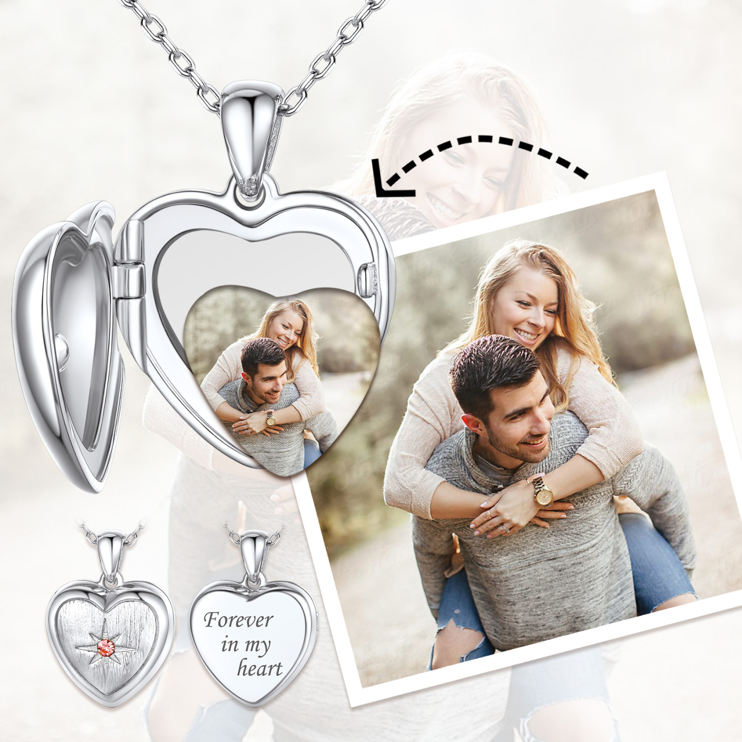 Collier Photo Personnalisé avec Pierre de Naissance