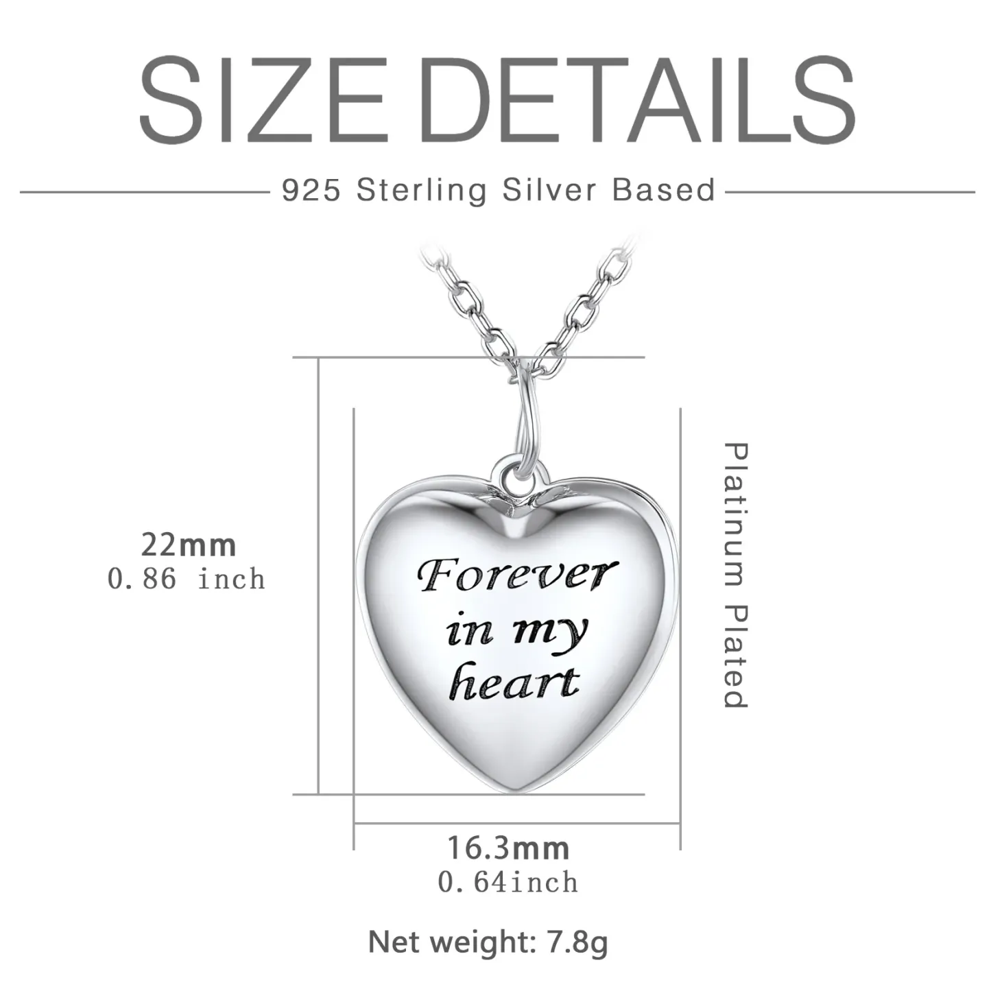 Collier Médaillon Cœur Personnalisé  en Argent Sterling pour Femme Taille