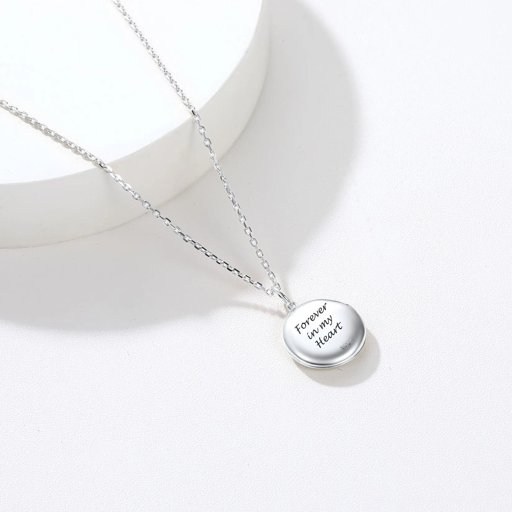 Collier Pendentif Médaillon Rond Personnalisé avec Photo pour Femme Argenté