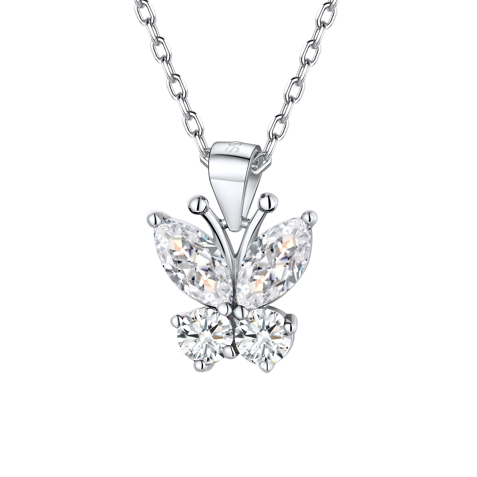 Collier Pendentif Papillon en Argent Sterling avec Pierre de Naissance Avril-Diament