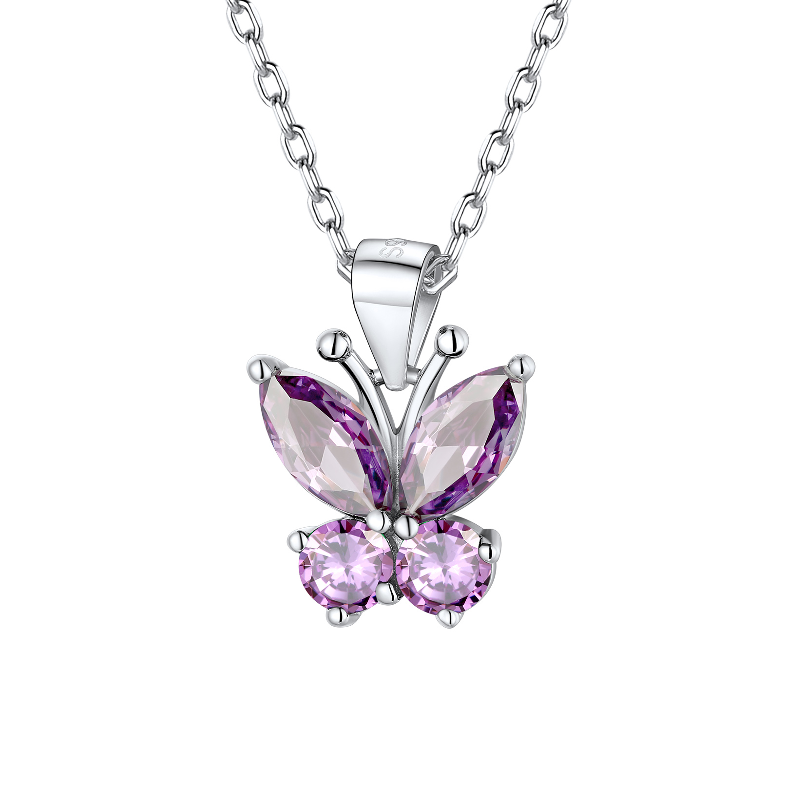 Collier Pendentif Papillon en Argent Sterling avec Pierre de Naissance Juin-Alexandrite