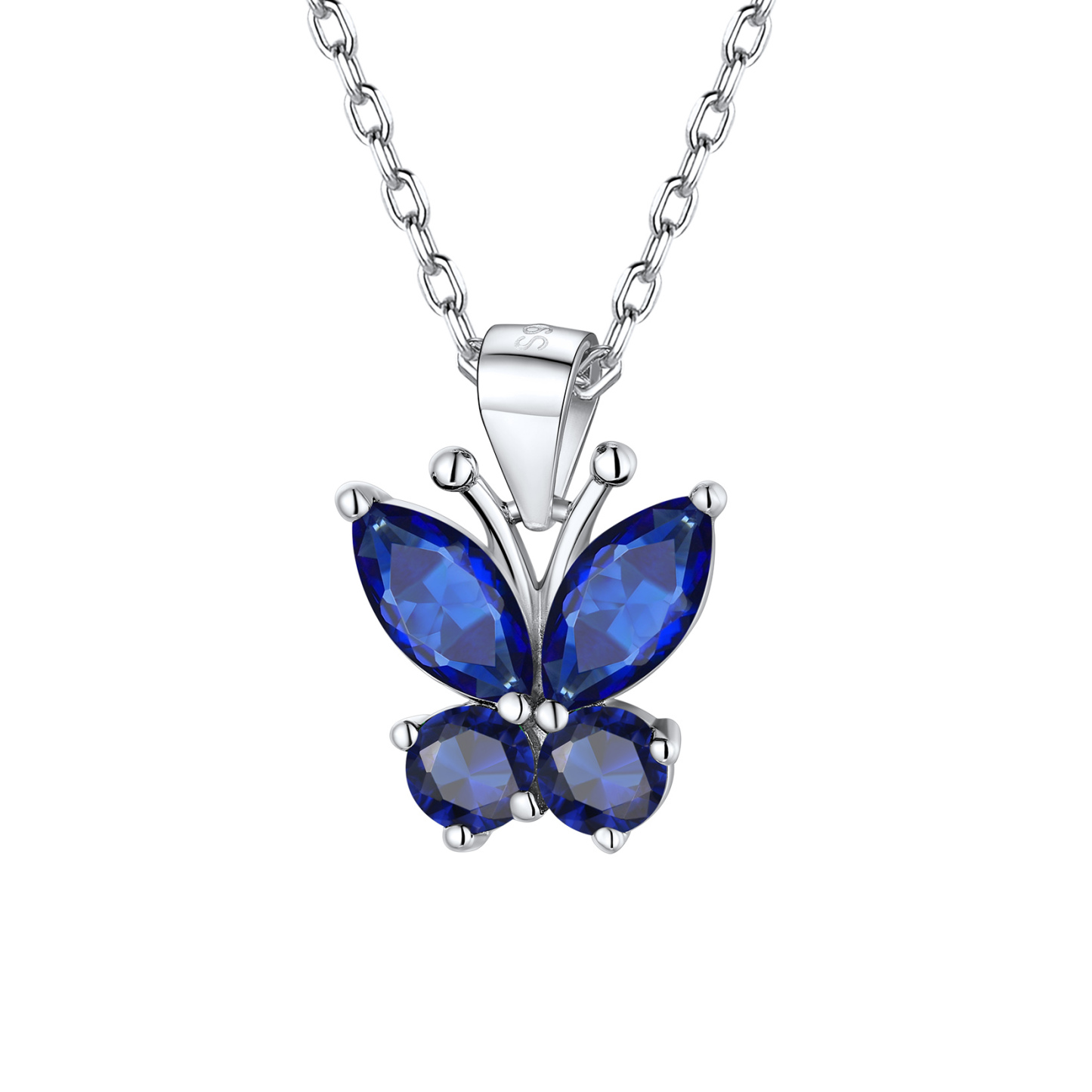 Collier Pendentif Papillon en Argent Sterling avec Pierre de Naissance Septembre-Saphir