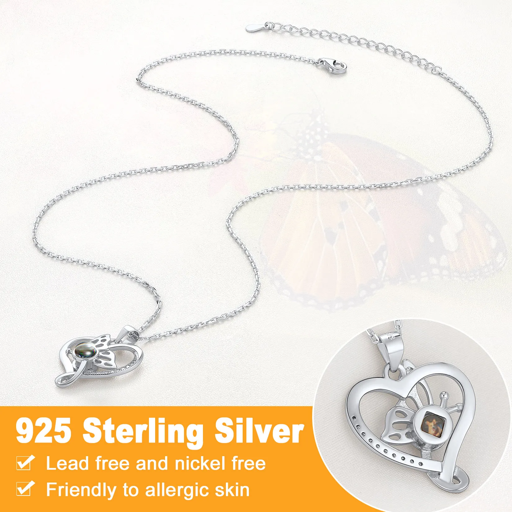 Collier Pendentif Papillon avec Projection Photo Personnalisée Modèle