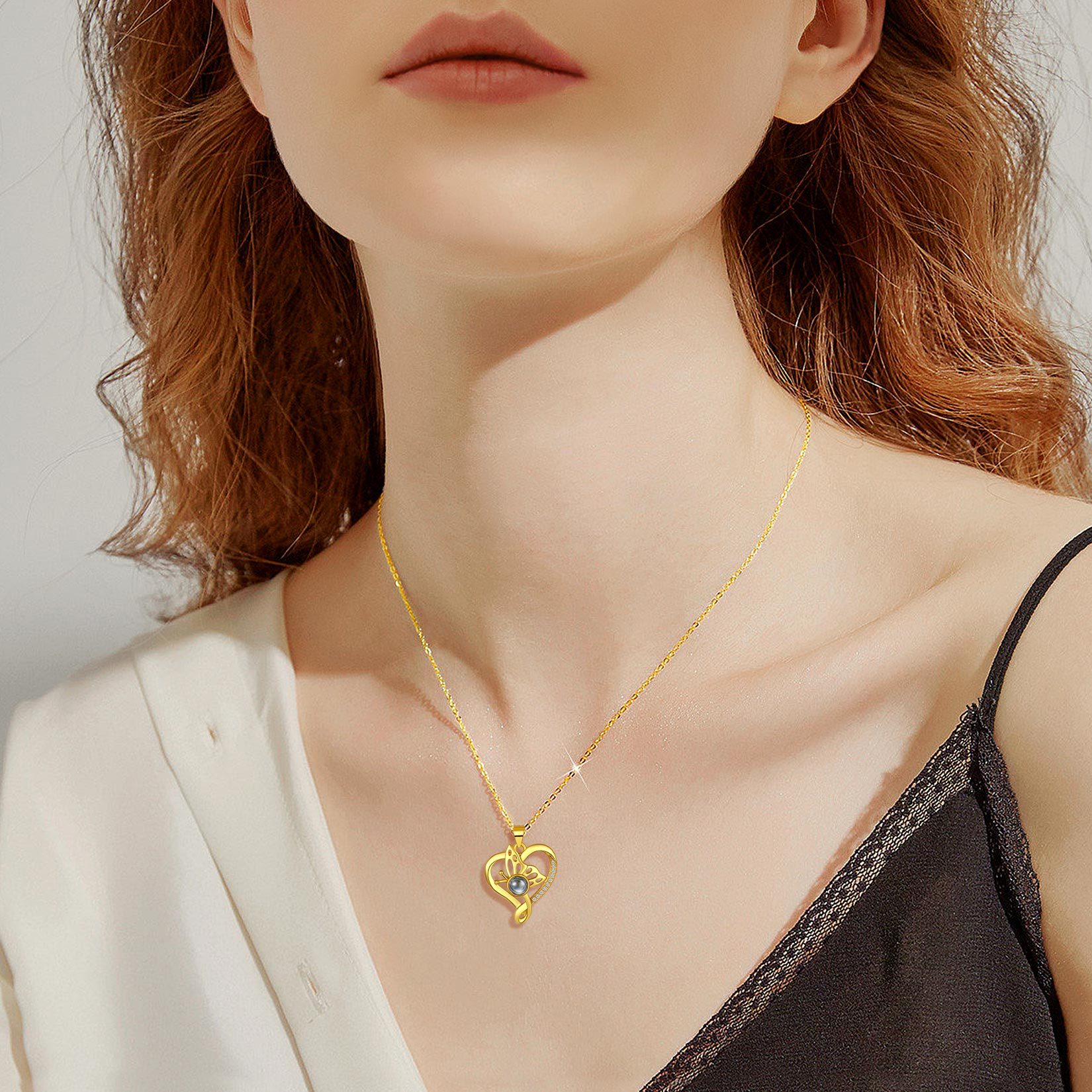 Collier Pendentif Papillon avec Projection Photo 