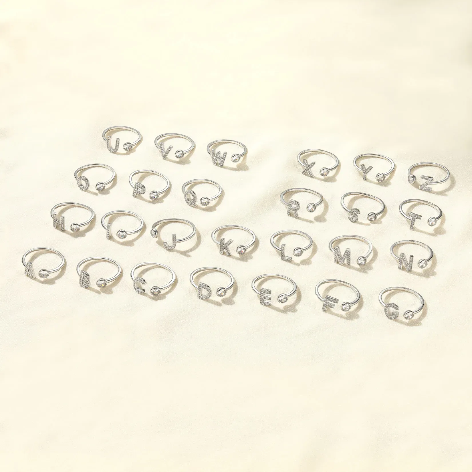  Bagues Ajustables avec Initiales A-Z en Zircon Cubique