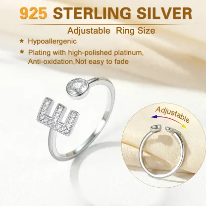  Bagues Ajustables en Argent Sterling avec Initiales A-Z en Zircon Cubique Détail