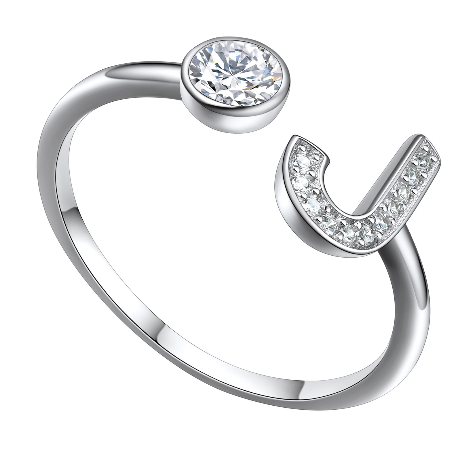  Bagues Ajustables en Argent Sterling avec Initiales A-Z en Zircon Cubique J
