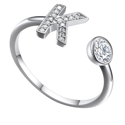  Bagues Ajustables en Argent Sterling avec Initiales A-Z en Zircon Cubique K