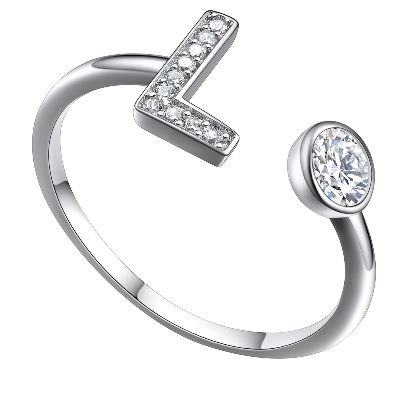  Bagues Ajustables en Argent Sterling avec Initiales A-Z en Zircon Cubique L