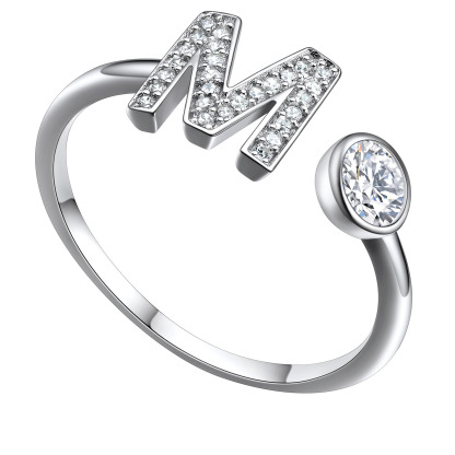  Bagues Ajustables en Argent Sterling avec Initiales A-Z en Zircon Cubique M
