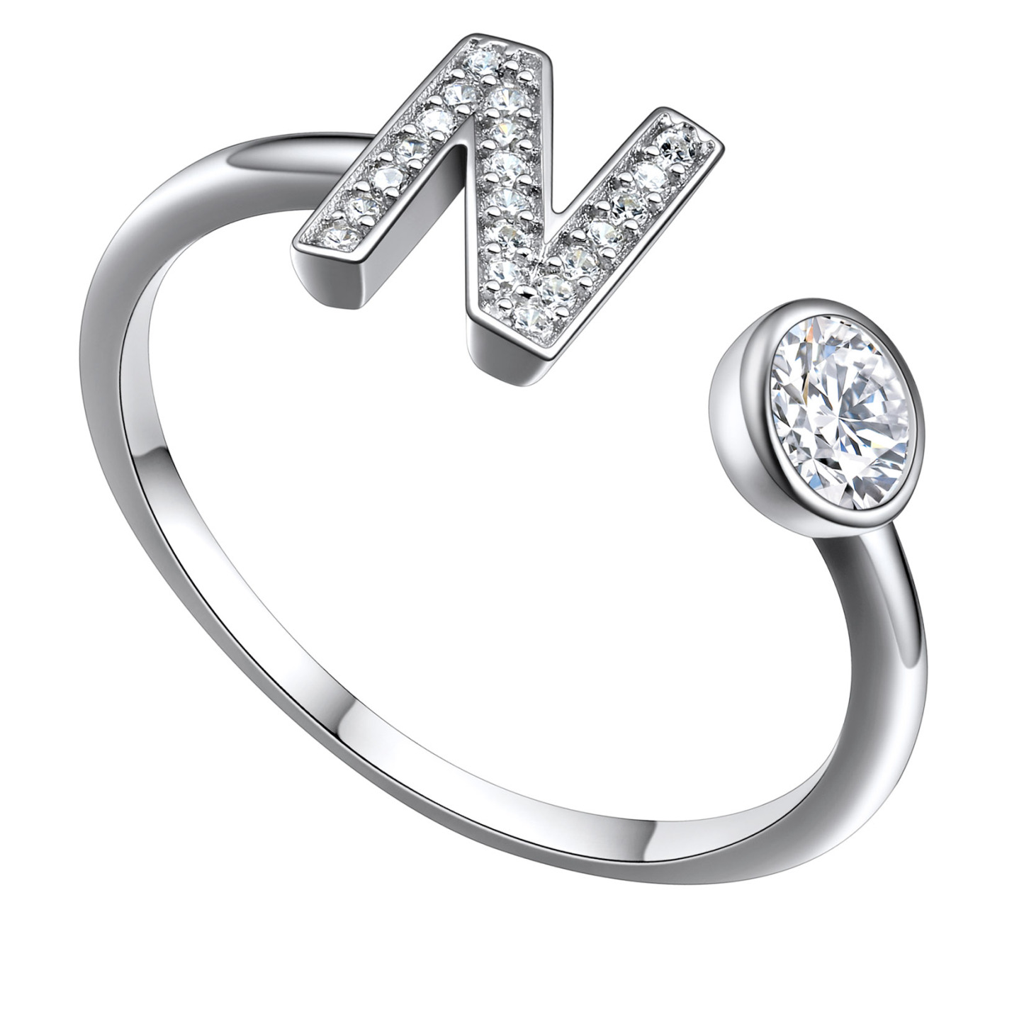  Bagues Ajustables en Argent Sterling avec Initiales A-Z en Zircon Cubique N