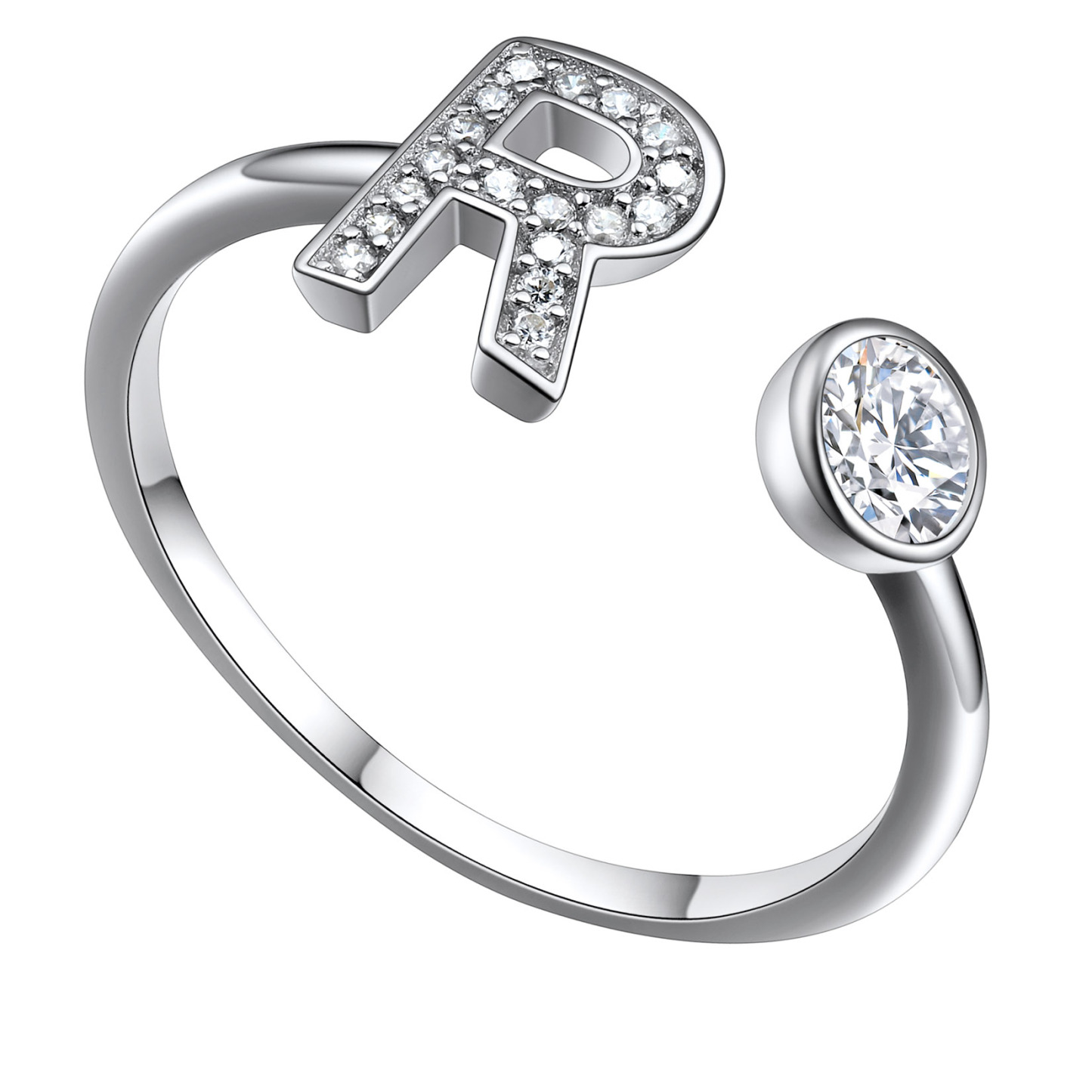  Bagues Ajustables en Argent Sterling avec Initiales A-Z en Zircon Cubique R