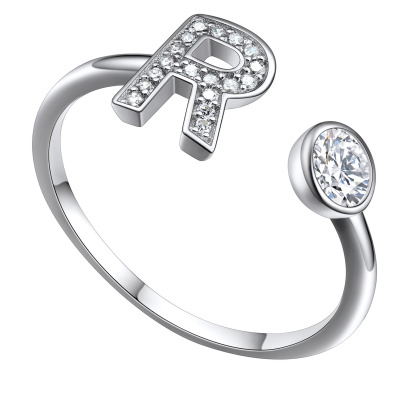  Bagues Ajustables en Argent Sterling avec Initiales A-Z en Zircon Cubique R