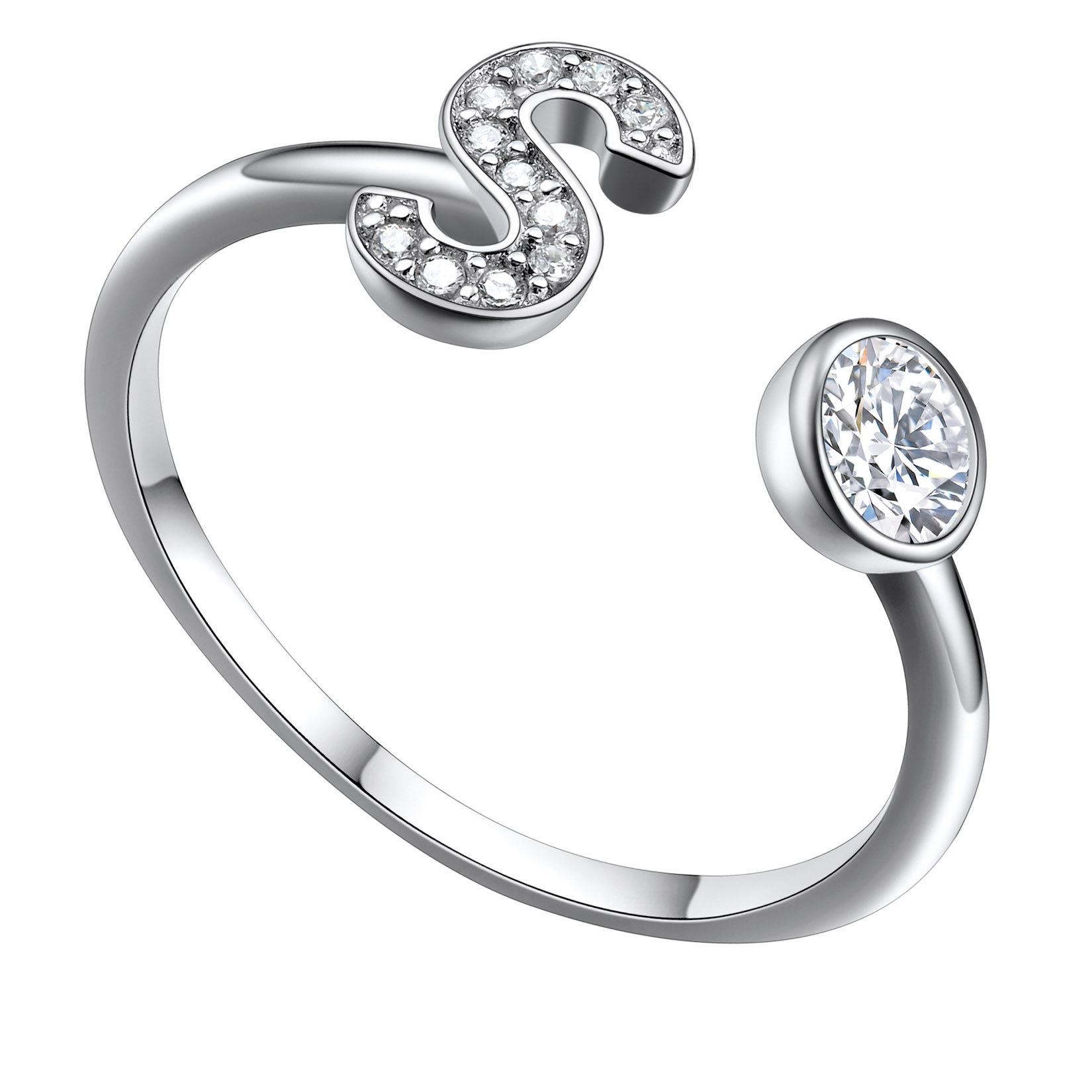  Bagues Ajustables en Argent Sterling avec Initiales A-Z en Zircon Cubique S