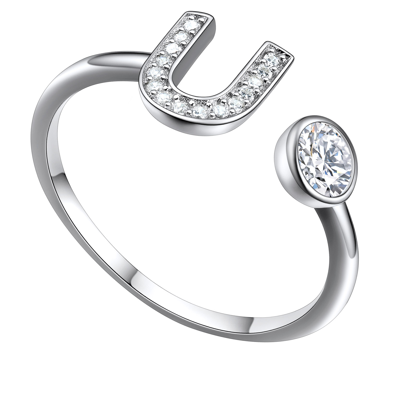  Bagues Ajustables en Argent Sterling avec Initiales A-Z en Zircon Cubique U