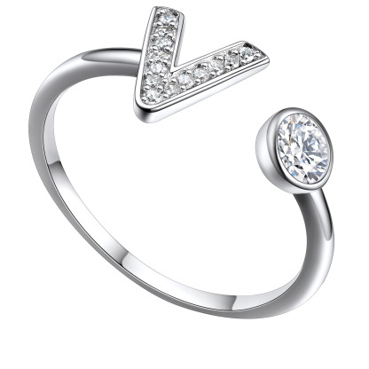  Bagues Ajustables en Argent Sterling avec Initiales A-Z en Zircon Cubique V