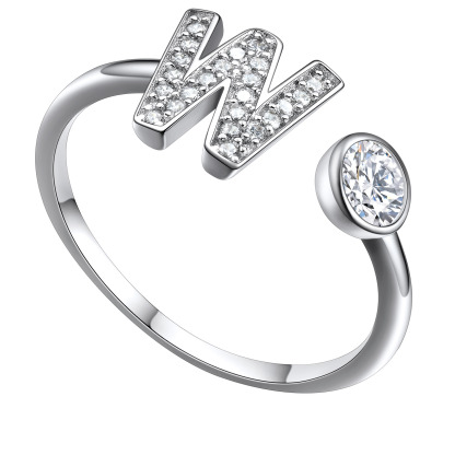  Bagues Ajustables en Argent Sterling avec Initiales A-Z en Zircon Cubique W