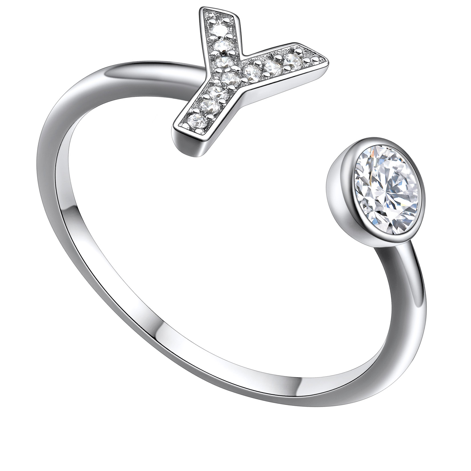  Bagues Ajustables en Argent Sterling avec Initiales A-Z en Zircon Cubique Y