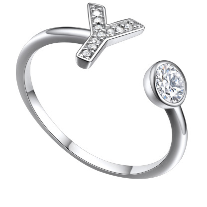  Bagues Ajustables en Argent Sterling avec Initiales A-Z en Zircon Cubique Y