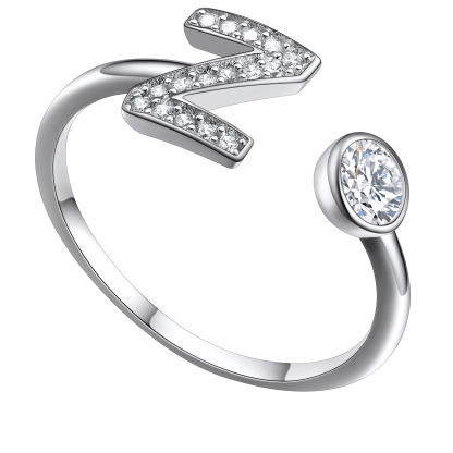  Bagues Ajustables en Argent Sterling avec Initiales A-Z en Zircon Cubique Z