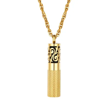 Collier Parfum Cylindre Gravé pour Diffuseur d'Huiles Essentielles Or