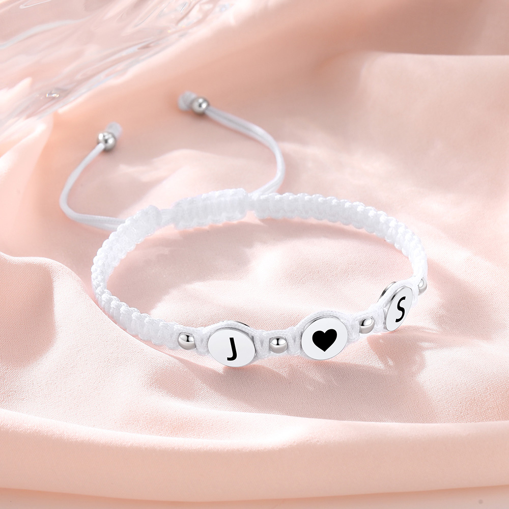 Bracelets Couple Tressés avec 3 Perles Initiales Argenté