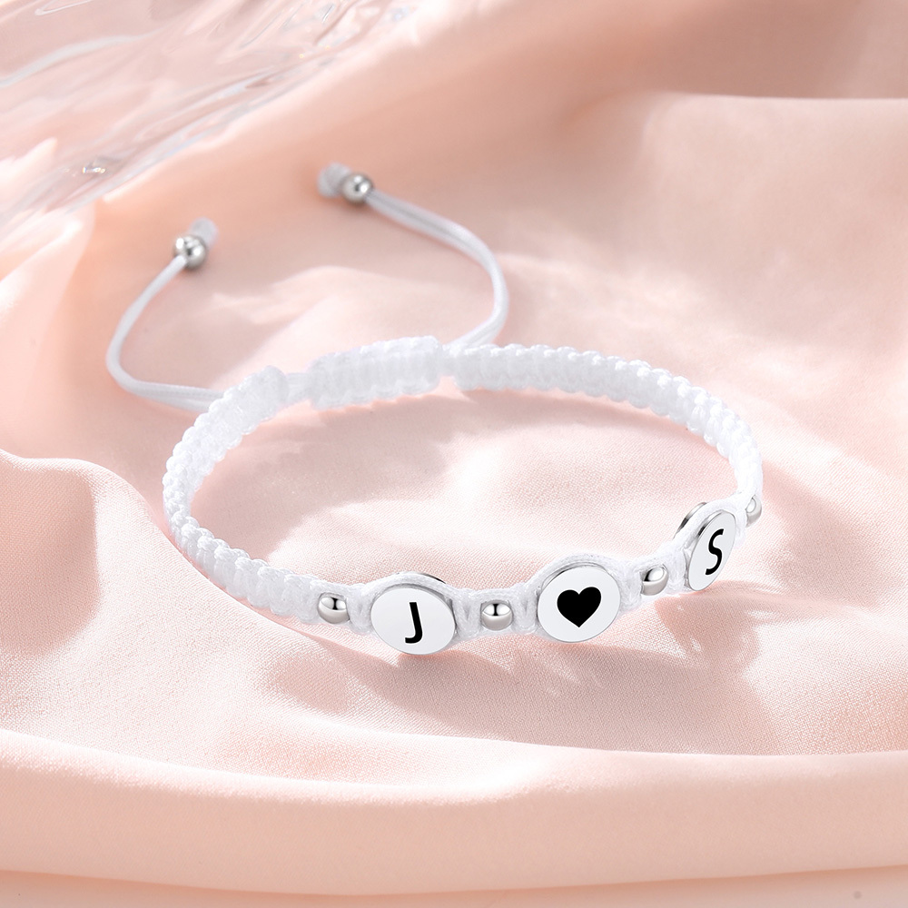 Bracelets Couple Tressés avec 3 Perles Initiales Argenté