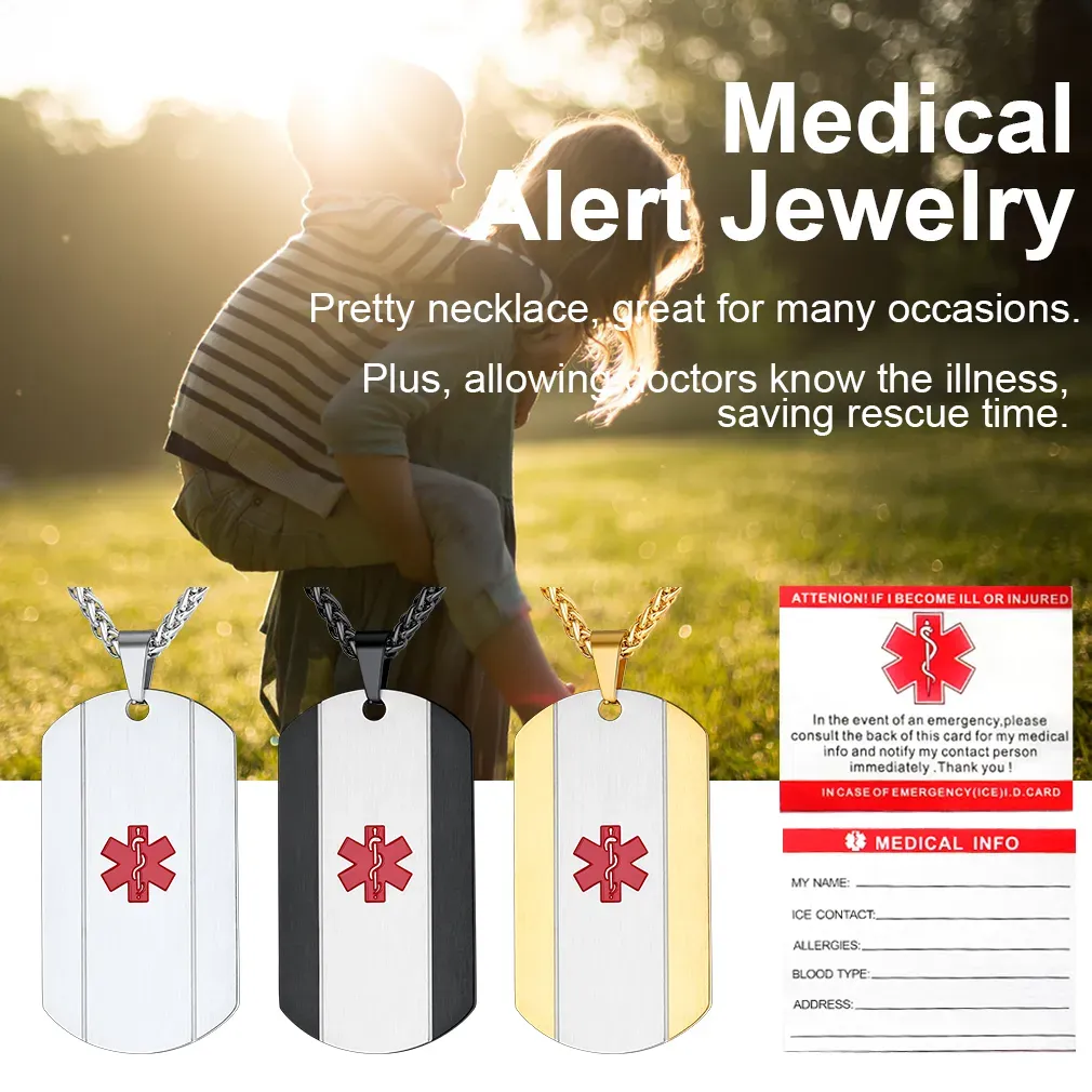 Collier Médical Personnalisé Gravé pour Hommes et Femmes pour Santé