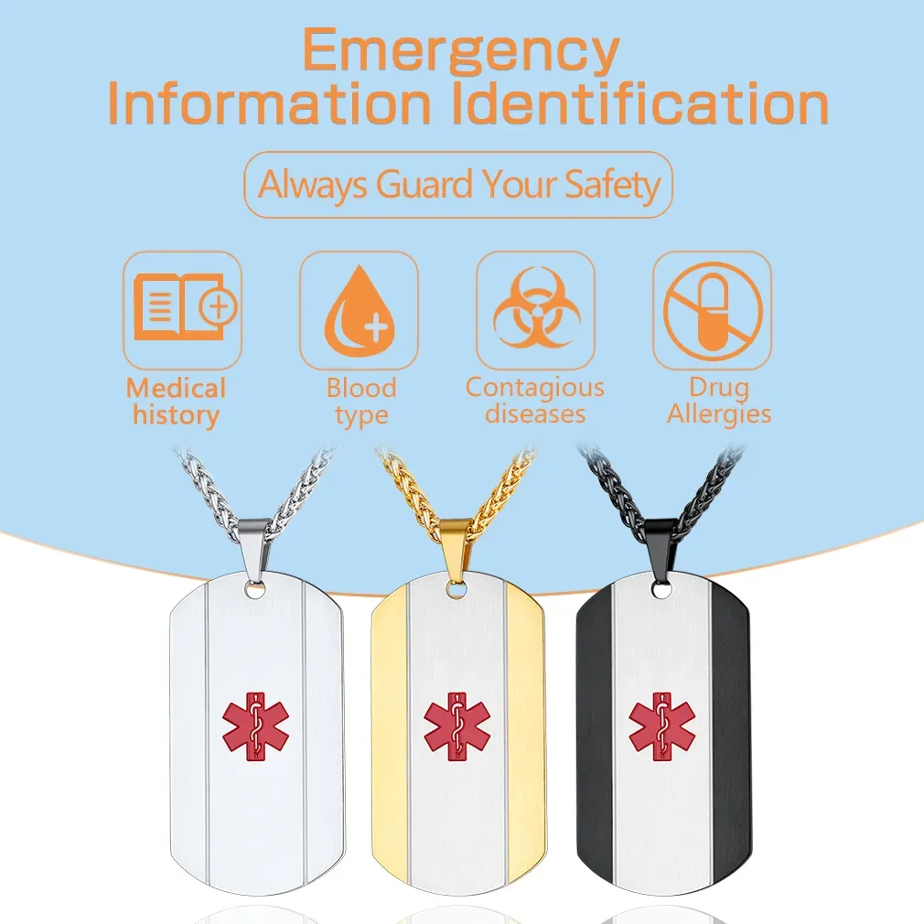 Collier Médical Personnalisé Gravé pour Hommes et Femmes Fonction